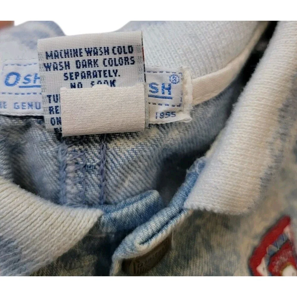 OshKosh B'Gosh Vintage One Piece Baby 6-9M Blue Collared Acid Wash Snap Retro